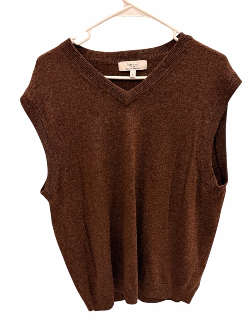 Turnbury Extra Fine Merino Wool V-Neck Sweater Golf Vest Brown Large Old Money